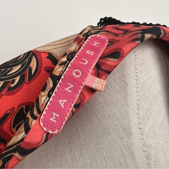 Manoush Inca D Silk Scarf Print and Crochet Dress with Billowy Sleeves Size 38 - Picture 3 of 7